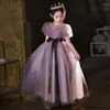 Girl Dresses Purple Tulle Beads Flower For Wedding Fashionable Pageant Gown Lace Appliques Holy Communion Prom