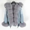 Collier de fourrure de renard Coffre d'hiver pour femmes vestes denim Parkas avec capuche de fourrure lapin fourrure Linner épais briseurs de vent