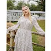 Ethnic Clothing High Quality Spring Autumn Women's Celebrity Party Fashion Ruffle Vintage Elegant Designer Long Sleeve Floral Print Midi