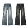 Jeans pour femmes Coréen rétro lavé design de bord original sent un jean en denim micro étincelant Y2K taille basse coupe ample pantalon de vadrouille à jambes longues 231214