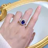 Cluster Rings Flower Sapphire Diamond Ring Real 925 Sterling Silver Party Wedding Band for Women Bridal Engagement Jewelry Gift