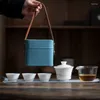 Teegeschirr-Sets, Schaffett, Jade-Porzellan, Service, Gaiwan-Teetassen, Becher der Zeremonie, Teekanne, chinesisches tragbares Ledertasche-Reiseset