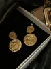 Dangle Earrings Vintage Gold-plated Head Gold Coin Stylish Versatile French