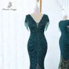 Городские сексуальные платья зеленого цвета с коротким рукавом и бисером, вечерние платья русалки, вечерние платья, платья de fiesta robe de soiree de mariage 231215