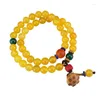 Strand natural mel amarelo ágata pulseira feminina madeira lótus coroa dupla camada temperamento versátil estilo étnico retro