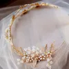 Hair Clips Delicate Hand Wired Gold Color Leaf Crown Wedding Tiara Accessories Floral Women Headpiece Bridal Hairband