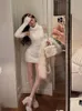 Urban Sexy Dresses Spring Turtleneck Knitted Sweater Dress Women Design Elegant Dress Korean Fashion Bodycon Sexy Y2k Mini Dress 231215