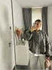 Kvinnor Down Parkas Grey Cotton Bomber Jacket för kvinnor Löst O-Neck Långärmad avslappnad Outwear 2023 Autumn Winter Fashion Female Streetwearl231215