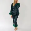 Женские брюки из двух предметов, рождественский пижамный комплект из 2 предметов, рубашка с длинными рукавами и кисточками, лацканами и пуговицами, топы, одежда для сна, ночная одежда, пижамы 231215