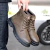 Boots Men Shoes 2023 Autumn Winter Thick Sole Warm Leather With Cotton British Style Trendy Fashionable Short Work