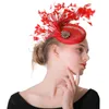 Vrouwen Veren Bruiloft Hoed Ornamenten Hoofddeksels Bruids Turquoise Tovenaar Accessoires Linnen Haarspelden Race Chapeau