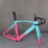 Volledige Verborgen Kabel Schijfrem Aero Racefiets Frame TT-X34 Koolstofvezel T1000 Blauw Roze Gradiënt Verf Max Band 700X30C