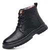 Boots Men Shoes 2023 Autumn Winter Thick Sole Warm Leather With Cotton British Style Trendy Fashionable Short Work