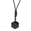 Pendentif Colliers Black Obsidian Collier en pierre naturelle pour hommes Femmes Amulette Hexagram Chaîne de corde réglable Colar Gifts3198
