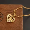 Dubbla många hjärthänge halsband romantiska smycken 24 k gul fina guld kvinnor bröllop present flickvän fru gåvor290a