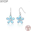 Boucles d'oreilles XYOP naturel Larimar bleu Niche cinq pétales fleur oreille crochet brûlant noël chaud pour l'amour hiver éloge