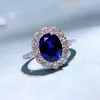 Cluster Rings Flower Sapphire Diamond Ring Real 925 Sterling Silver Party Wedding Band for Women Bridal Engagement Jewelry Gift