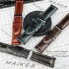 Assista Bandas Maikes Handmade Genuíno Couro Watchbands 18mm 20mm 22mm 24mm Universal Butterfly Buckle Strap Brown Homens Smart Band 231214