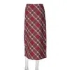 Jupes Skorts Lygens Plaid imprimé fermeture éclair côté Tube Y2K taille haute longues jupes pour femmes en gros vacances Eleagnt coréen Midi vêtements 231215