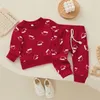 Set di abbigliamento Tregren set di abbigliamento natalizio per bambini piccoli ragazzi e ragazze Babbo Natale pantaloni lunghi con stampa albero di Natale set autunnali e invernali 231214