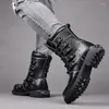 Bottes Hommes Moto Cuir Mode Cowboy Chaussures Sports de plein air Militaire Tactique Gothique Punk D474