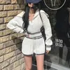 Zweiteilige Damen-Hosen, koreanische 2-teilige Sets, Damen-Outfits, modischer Reißverschluss, kurze Oberteile, Strickpullover und Shorts, zweiteiliges Set, Damen sexy Club-Rosa-Anzüge 231215