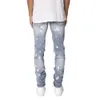 Herenjeans Gebarsten verf voor heren Distressed Button Fly Rits Been Hip Hop High Street Skinny Denim jeans 231215