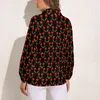 Women's Blouses Shiny Cherries Loose Blouse Red Fruit Print Classic Oversized Female Long-Sleeve Trendy Shirt Summer Printed Clothing