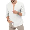 T-shirts pour hommes 2023 hiver chemise à manches longues loisirs Tropical coton lin col en v profond couleur unie grande taille T-shirt