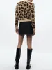 Women's Fur 2024 Spring Autumn Women Faux Animal Jacquard Knit Cardigan Leopard Print Round Neck Long Sleeved Sweater Knitted Coat