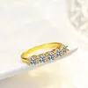 Anelli a grappolo Fedi nuziali Anello Moissanite da 4 mm S925 Argento Regalo di fidanzamento per donna Galvanotecnica Oro giallo 14 carati