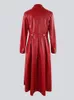 Dames lederen faux Nerazzurri lange rood zwarte pu trenchcoat voor dames met gouden knop dubbele rij knopen luxe elegante chique overjas 231215