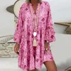 Casual Dresses 2023 Spring Printing Tassel Boho Mini Dress Women Elegant V Neck A-Line Office Vintage 3/4 Flare Sleeve Summer Beach