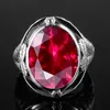 Wedding Rings Genuine 925 Sterling Silver 14*18mm Oval Created Ruby Ring For Women Vintage Punk Birthday Stone Wedding Party Fashion Jewellery 231214