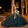 2024 Изумрудно-зеленое пышное бальное платье Элегантные принцессы с аппликациями Кружевные бусы с блестками Платья Quinceanera Роскошные платья для дня рождения