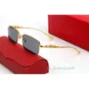 Óculos de sol de designer de moda para mulheres vintage carti búfalo chifre óculos pantera ouro prata metal pernas sem aro óculos de sol masculino viagem