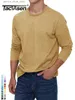 Polos pour hommes TACVASEN T-shirt en coton à manches longues Mens respirant Moire Wicking Casual T-shirt Spring Pull Crew Col Basic Tee Tops Man Q231215