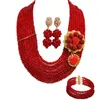 Ensemble collier et boucles d'oreilles en perles africaines rouges, bijoux, Costume de mode pour mariage nigérian