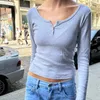 Maglioni da donna Canotte sexy Henley Crop Top Fairy Grunge Scollo a V Tinta unita Camicia a maniche lunghe Casual Slim Fit Tee Streetwear Y2k 231215