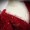 Красная арабская длинная мать большего размера сексуальная v шея кристаллы блестки с полом на ближневосточный формальный день рождения платья для вечеринки по случаю дня рождения линейное платье невесты 403