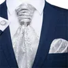 Szyi luksusowy srebrny paisley men ascot krawat ślub formalny Cravat Scrunk self brytyjskie set kieszeń kwadratowy mankiet dibange 231214