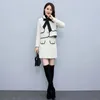 Two Piece Dress Small Fragrance Luxury Tweet Jacket Ladies Bow Short Coat Women Autumn Winter Elegant Skirt Suits Two Piece Set Outfit 231215