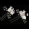 Grampos de cabelo clipe 2 pçs elegante flor pérola pinos de noiva folha hairpin headdress decoração de casamento pente volta