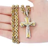 Jésus religieux Collier croix en or jaune Color Color crucifix Pendant avec colliers de chaîne bijoux masculin 0UGJ