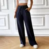 Pantaloni da donna vestibilità ampia casual tinta unita gamba larga dritta con lacci pantaloni per abbigliamento yoga pantaloni sportivi