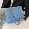 Sacs de soirée Blue Denim Épaule pour femmes 2021 Chaîne matelassée Sac à bandoulière Vintage Big Sac à main Femme Totes Grande toile Messenge219l