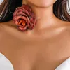 Gargantilla Vintage con flor de rosa grande para mujer, collares de clavícula a la moda para mujer, cadena elegante con flores para el cuello, joyería para mujer, regalo de fiesta de boda