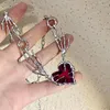 Chaînes gothique fantôme griffe coeur rouge collier irrégulier sombre amour chaîne colliers unisexe punk harajuku goth grand pendentif