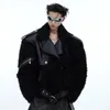 Men's Fur Faux Fur FEWQ Men's Patchwork Jacket Winter Deconstructed Design Plush Fur Coat Short Cotton Coat Male Lapel PU Leather Spliced 9C3783 231214