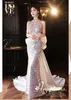 Sequined Mormaid Mothers Pearls Crystal Lace Appliques с бисером с длинными рукавами плюс размер выпускник Homecoming Mother of The Bride Plays 403